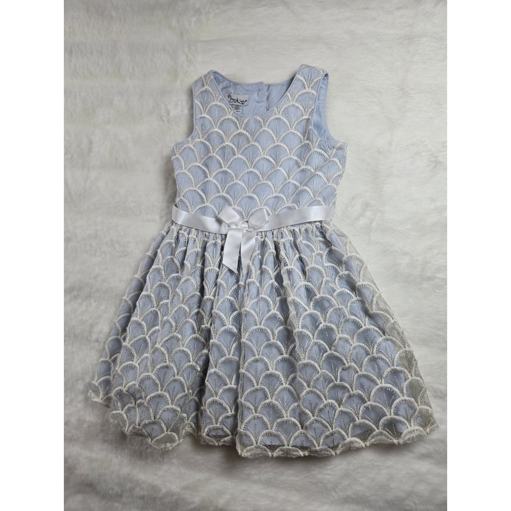 Pippa & Julie Girls Blue Scalloped Embroidered‎ Party Dress Size 5
